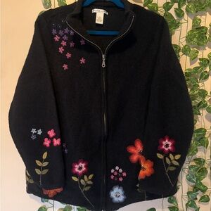 Chic Black Floral Embroidered Cardigan